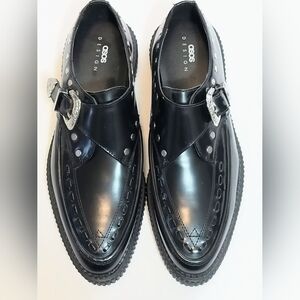 ASOS DESIGN monk shoes with western detail in black leather Men's Size 8